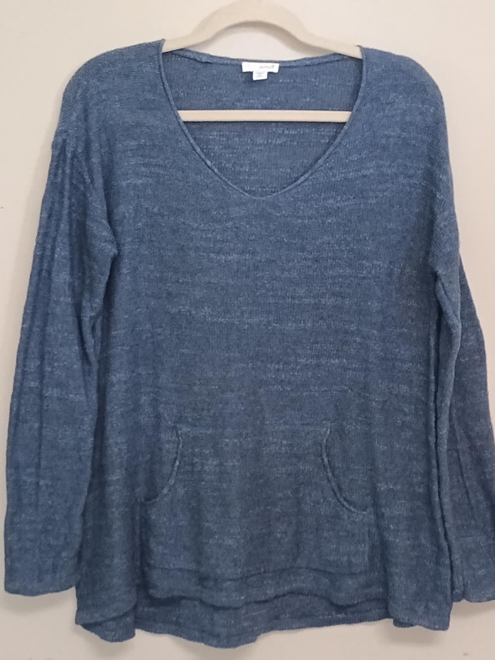 J. Jill Blue V-Neck Oversized Lightweight Pocket 100% Cotton Knit Sweater Small